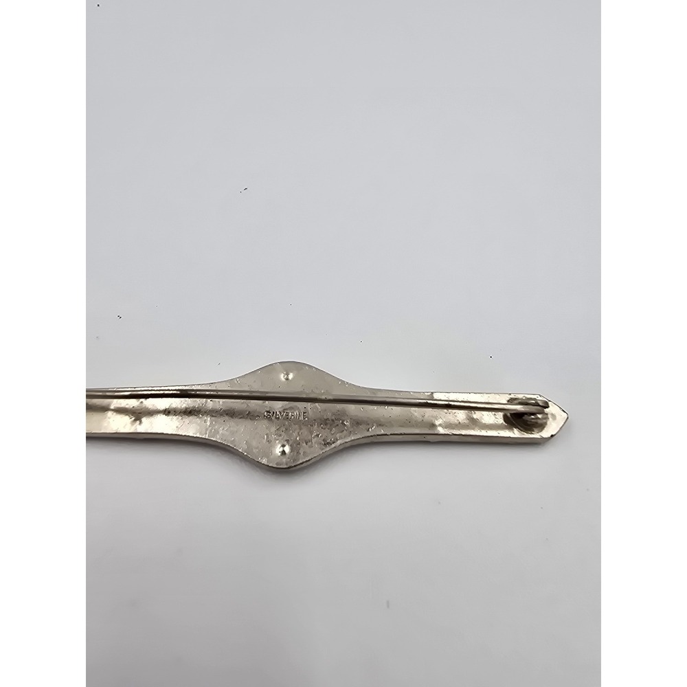 Antique Silverine Art Deco Rhinestone Bar Pin Brooch Edwardian Vintage Jewelry - Picture 8 of 10